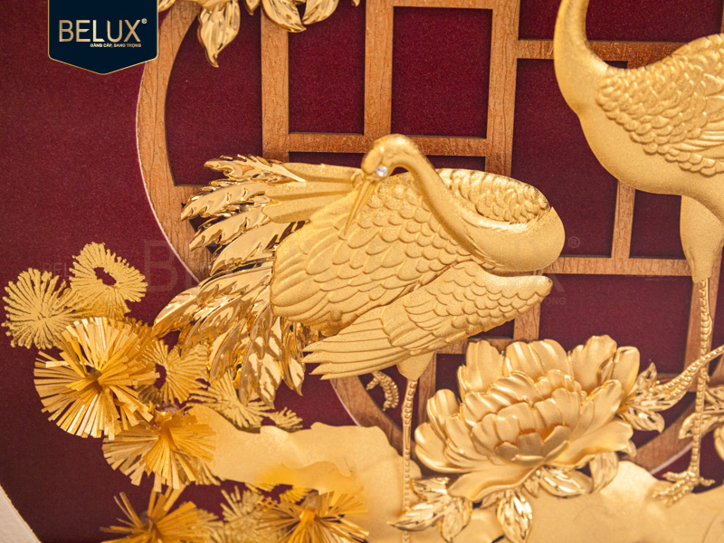 Tranh Tùng Hạc Trường Thọ dát vàng 24k – Lời chúc phúc viên mãn cho người bạn trân quý